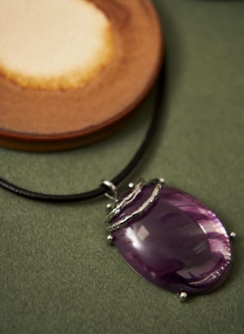 Resin Stone Pendant Necklace, Purple