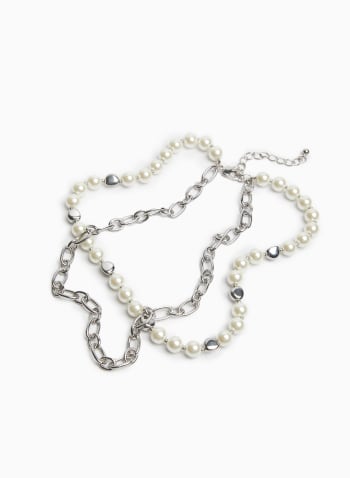 Double Row Pearl & Bead Necklace, Silver