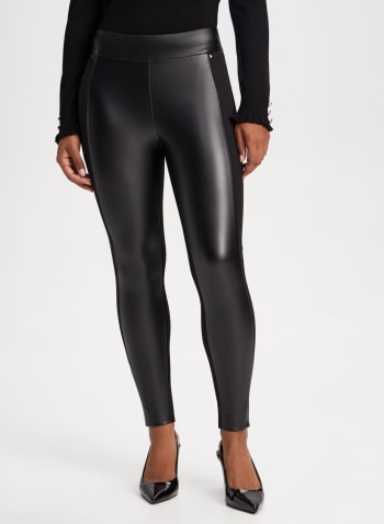 Vegan Leather Panel Detail Pants, Black