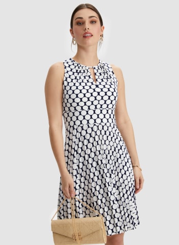 Polka Dot Print Dress, Navy & White