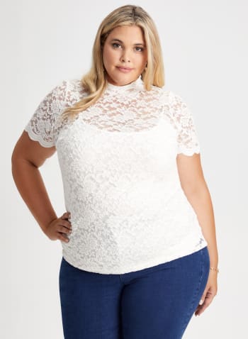 Lace Cap Sleeve Top, Ivory