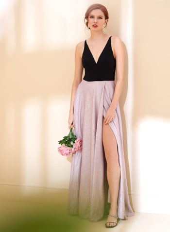 V-Neck Jersey & Glitter Dress, Rose Shadow