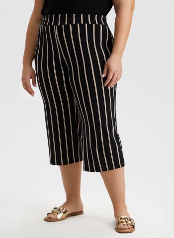 Stripe Print Wide Leg Capris, Black Pattern