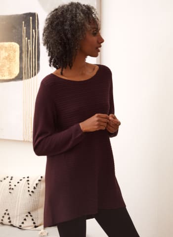 Asymmetric Rib Knit Sweater, Purple