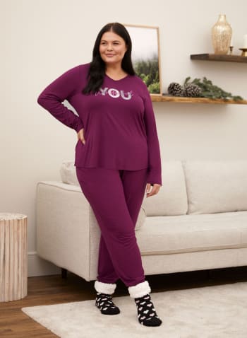 Pull-On Pyjama Pants With Pockets, Purple
