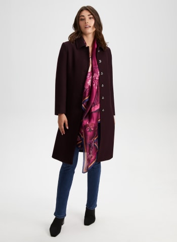 Button-Down Wool Blend Coat, Purple