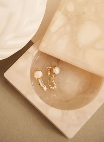 Crystal Baguette & Pearl Stud Earrings, Off White