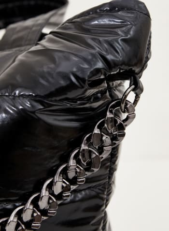 Chain Detail Puffer Tote, Black
