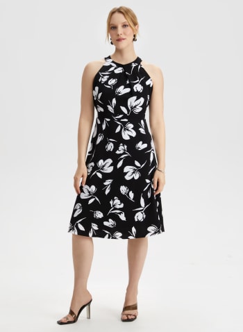 Sleeveless Floral Print Dress, Black Pattern