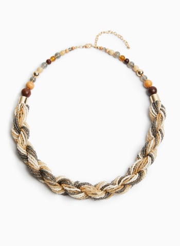 Beaded & Braided Necklace, Natural Beige