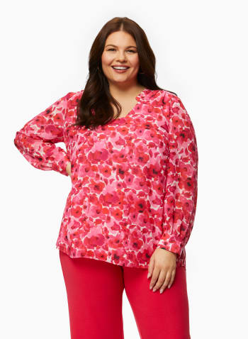 Puff Sleeve Floral Motif Blouse, Pink