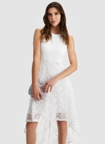 Lace High-Low Dress, White