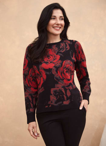 Rose Motif Sweater, Red