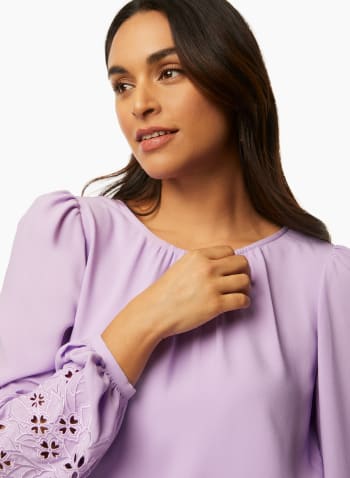 Puff Sleeve Embroidery Detail Dress, New Sweet Orchid