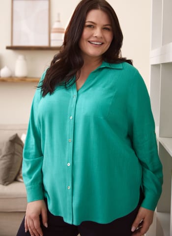 Linen Blend Button-Up Shirt, Jade