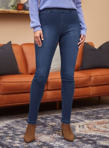 Slim Leg Pull-On Jeans, Light Blue
