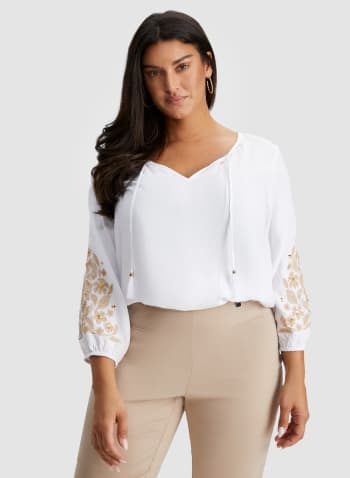 Floral Embroidery Detail Top, White