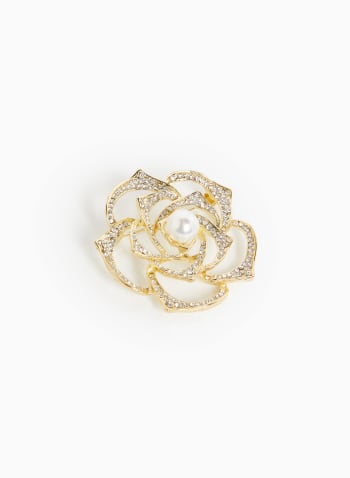 Rose Shape Pearl Detail Brooch, Gold