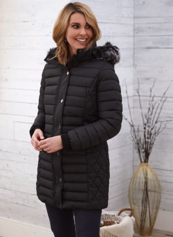 Quilted Recycled Down Coat, Black