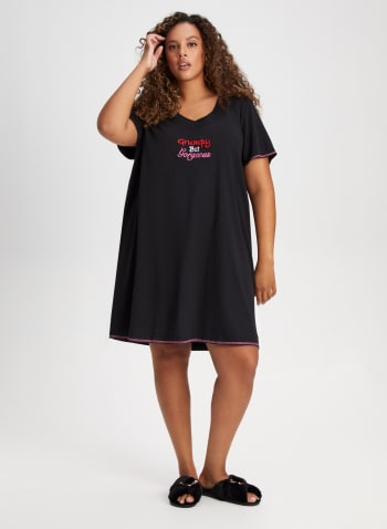 Embroidered Text Nightshirt, Black