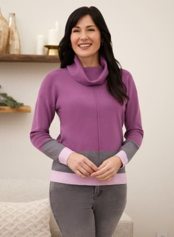 Cowl Neck Colour Block Sweater, Purple