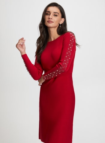 Embellished Sleeve Sweater Dress, Red D-Lux