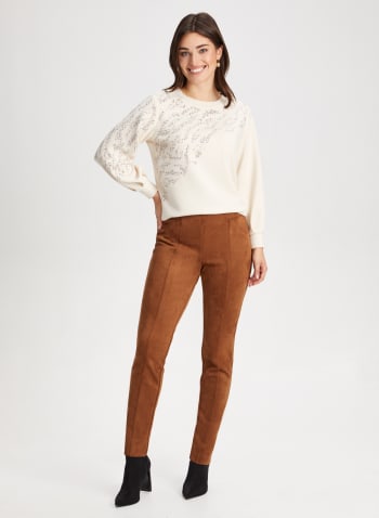 Shimmer Detail Long Sleeve Top, Ivory