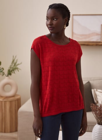 Fine Open Knit Top, Red