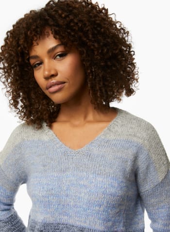 Fluffy Stripe Print Sweater, Blue