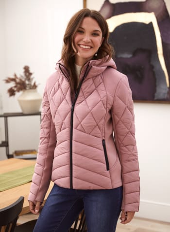 Bernardo - Chevron Quilted Ecoplume™ Coat, Pink