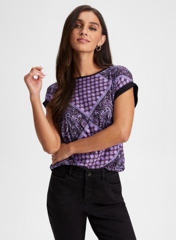 T-shirt à motif patchwork et dos uni, Motif violet