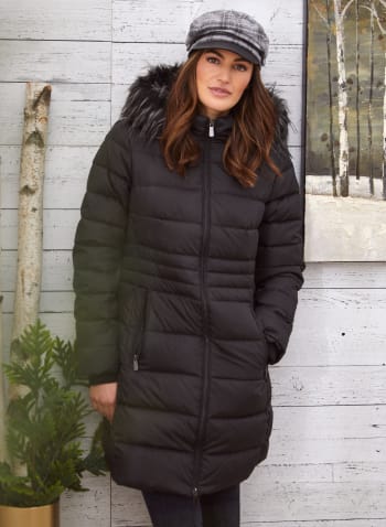 Down Blend Quilted Coat, Black