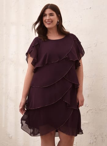 Tiered Embellished Ruffle Dress, Purple