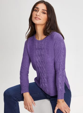 Ribbed & Cable Knit Sweater, Blackberry Mix 