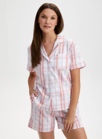 Printed Pyjama Shirt and Shorts Set, White Pattern