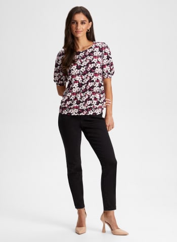 Floral Print Puff Sleeve Top, Multicolour