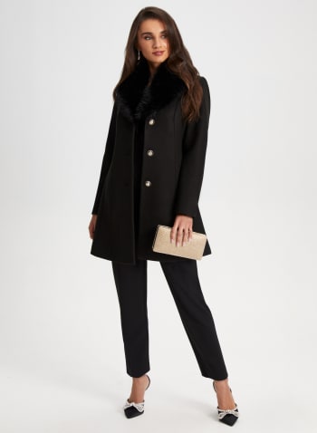 Button Front Wool Blend Coat, Black