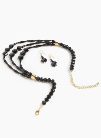 Beaded Necklace & Earrings Set, Black