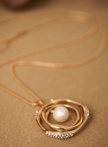 Collier à pendentif perle et anneaux à cristaux, Or