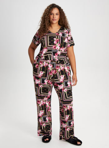 Patchwork Print Pyjama Pants, Black Pattern