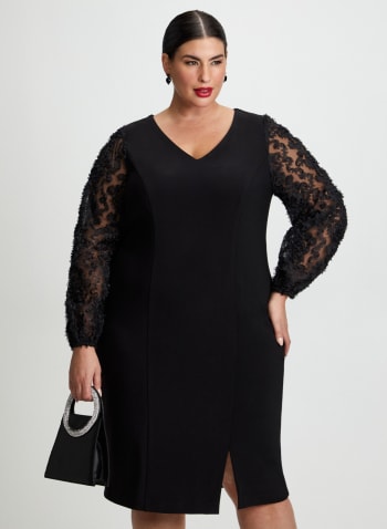 Embroidered Organza Sleeve Dress, Black