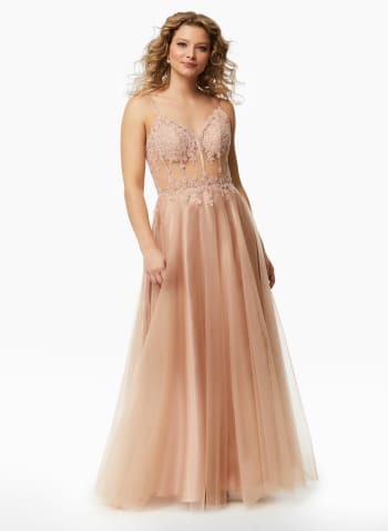 Sweetheart Neck Ball Gown, Beige