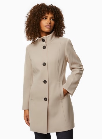 Button Front Tricotine Trench Coat, Off White