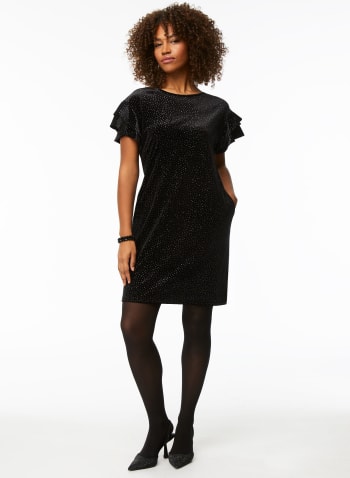 Printed Ruffled Sleeve Dress, Black Pattern