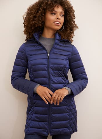 Packable Vegan Down Quilted Coat, Royal Blue