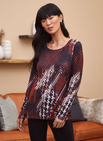 Vex - Abstract Print Long Sleeve Top, Red Pattern