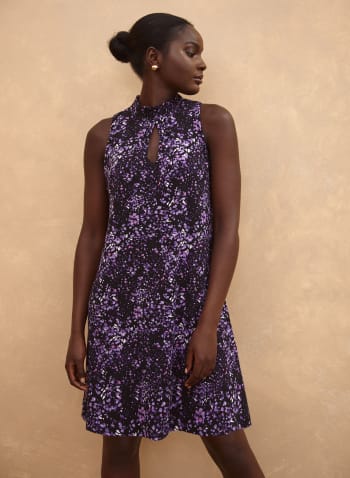 Petal Print Mock Neck Dress, Purple