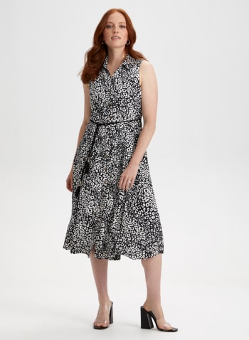 Leopard Print Midi Dress, Black Pattern