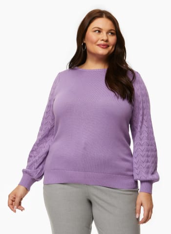 Pointelle Knit Sweater, Light Violet