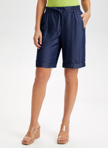 Pull-on Cuffed Tencel Shorts, Azure Blue